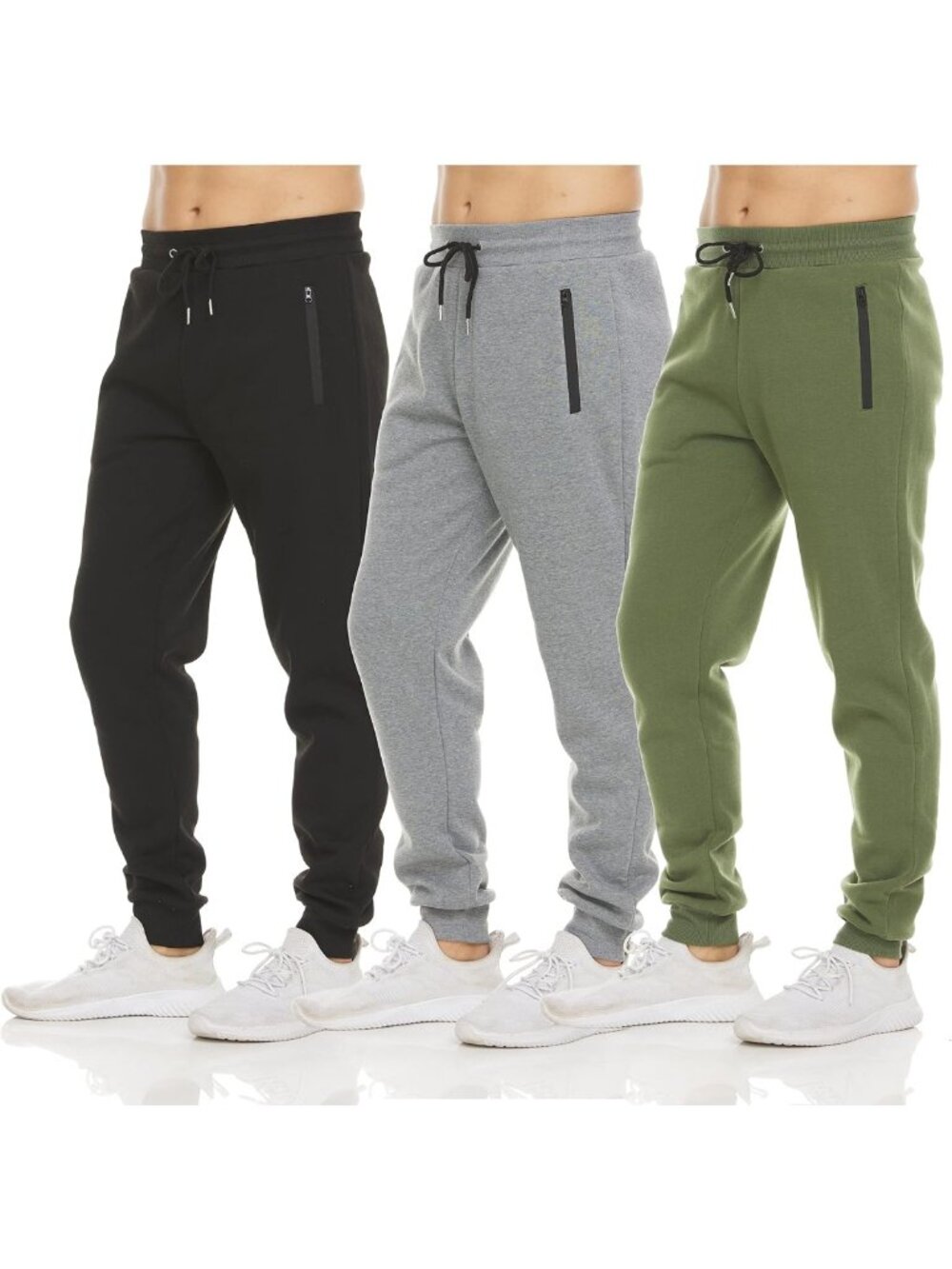 Cozy Fleece Jogger Sweatpants for Men - 3 Pack Athletic Pants with Zipper